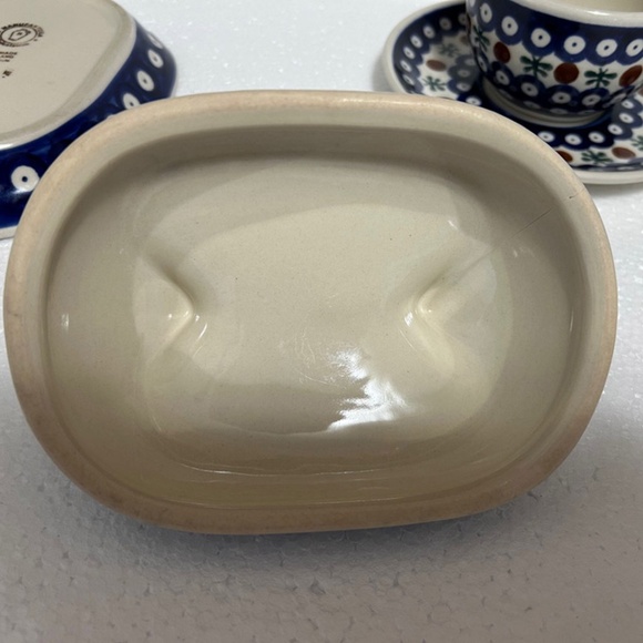 BOLESLAWIEC butter dish and cup and saucer POKE A DOT - Picture 3 of 5